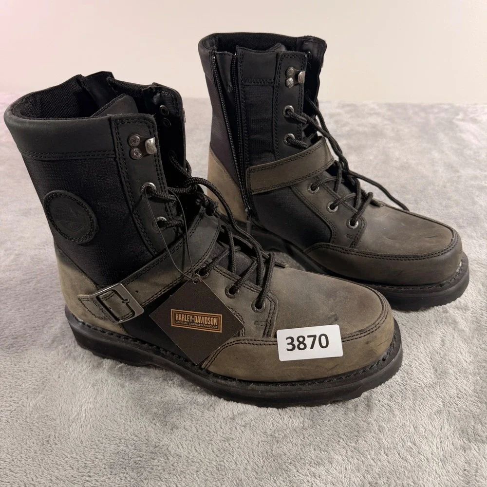 Harley-Davidson Riding Boots Men 12 Black Grey Leather Side Zip D93786